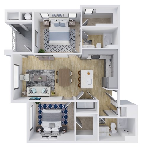 Floor plan for 2 beds, 2 baths, 1105 sqft